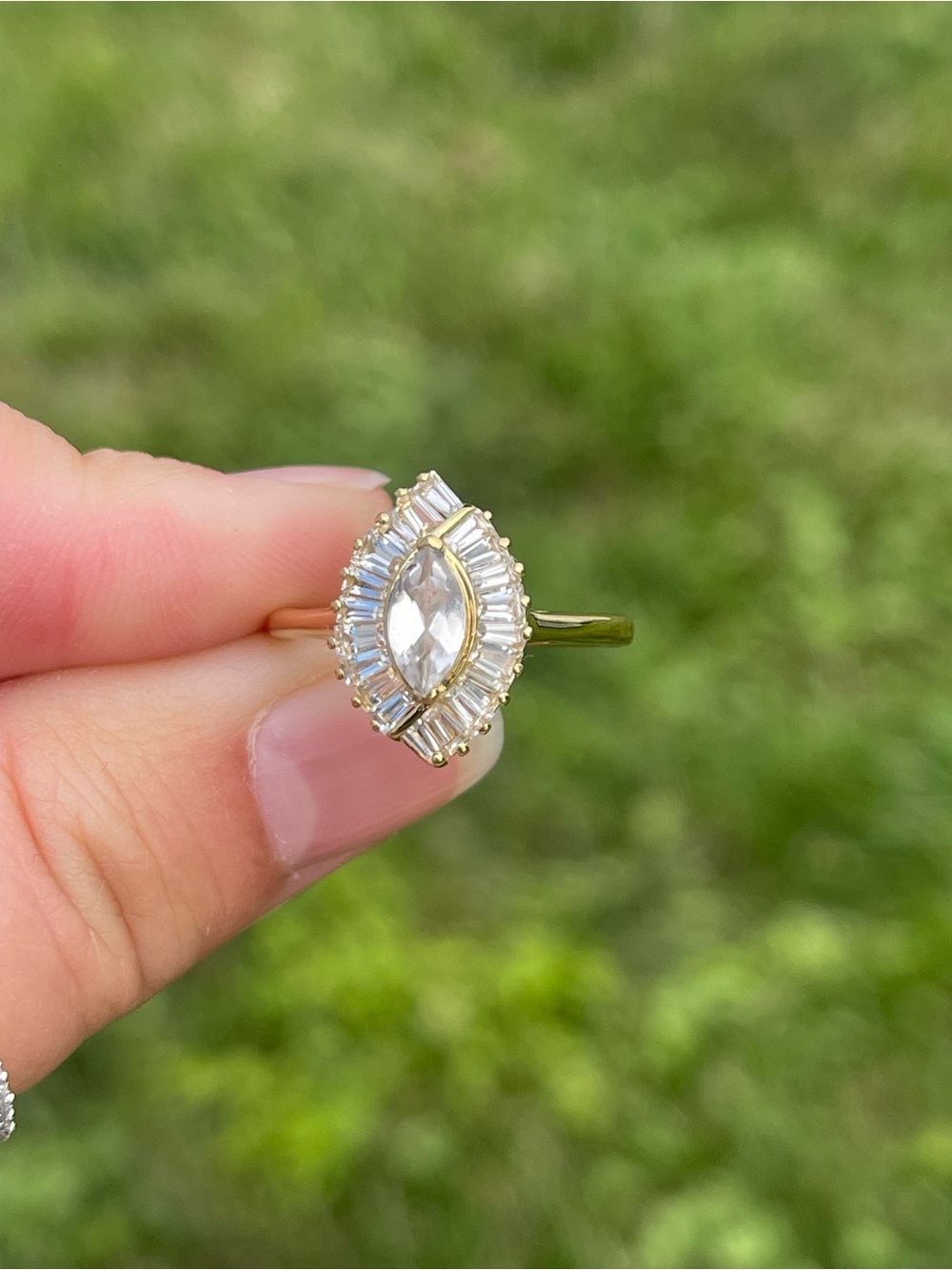 White Topaz Marquise Halo Ring